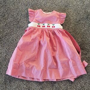 Smocked Petit Bebe cherry dress - 4t cherries red gingham classic check white